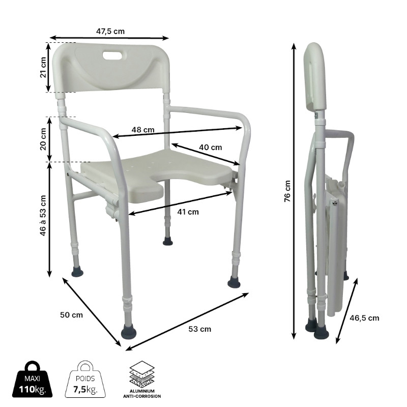 Chaise de douche pliable à roulettes TOBAGO – Image 2